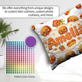 Custom Name Kawaii Burger Hotdog Fast Food Seamless Pattern Grey Square Filled Cushion Throw Pillow Sofa Bed Home Decor Zip Washable UK Made