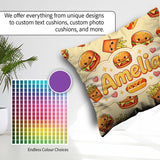 Custom Name Kawaii Burger Fries Fast Food Seamless Pattern Beige Square Filled Cushion Throw Pillow Sofa Bed Home Decor Zip Washable UK Made
