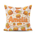Custom Name Kawaii Burger Fries Fast Food Seamless Pattern Taupe Square Filled Cushion Throw Pillow Sofa Bed Home Decor Zip Washable UK Made