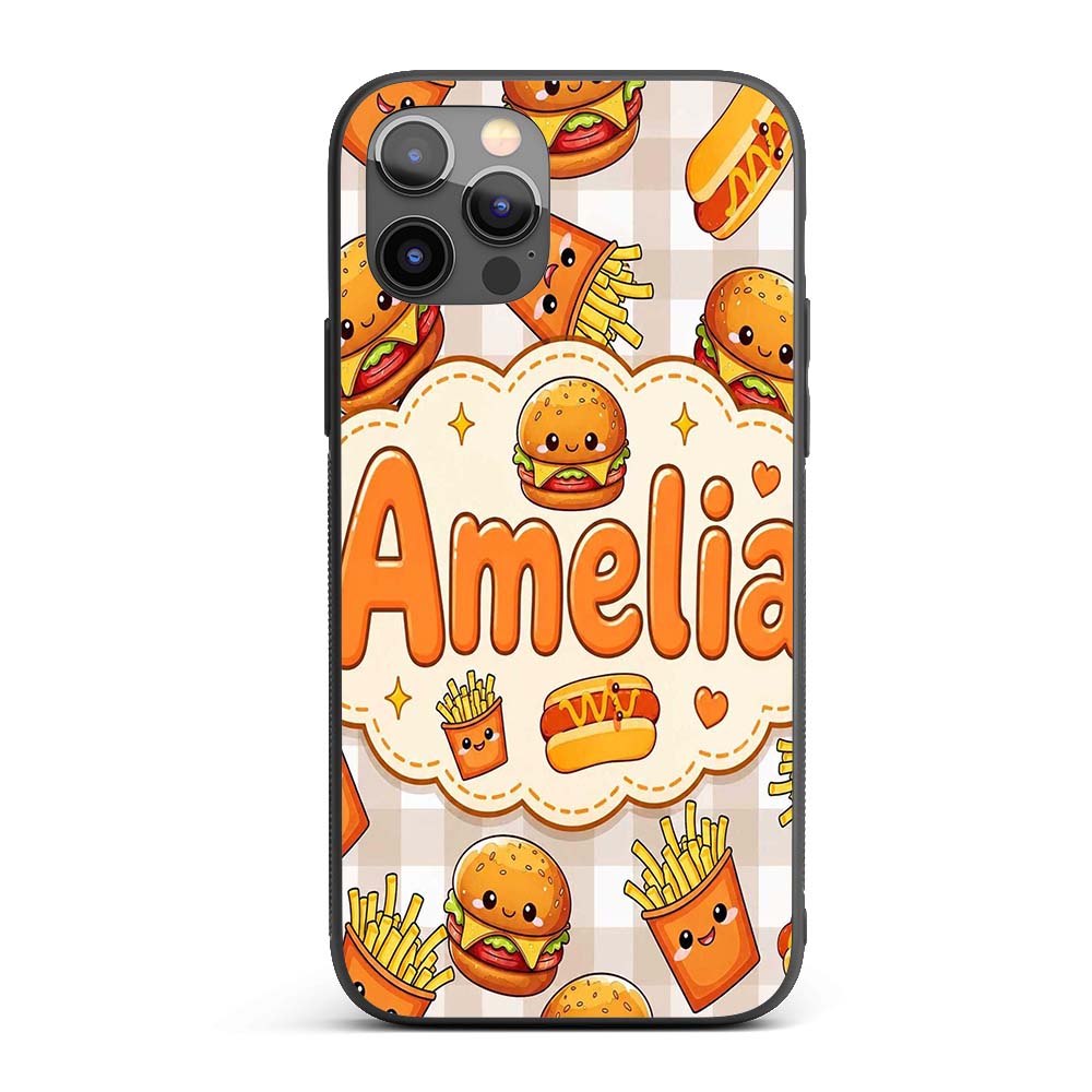 Kawaii Burger Fries Hotdog Fast Food Seamless Custom Name Protective Phone Case Mobile Cover Durable Everyday Smartphone Shock Resistant