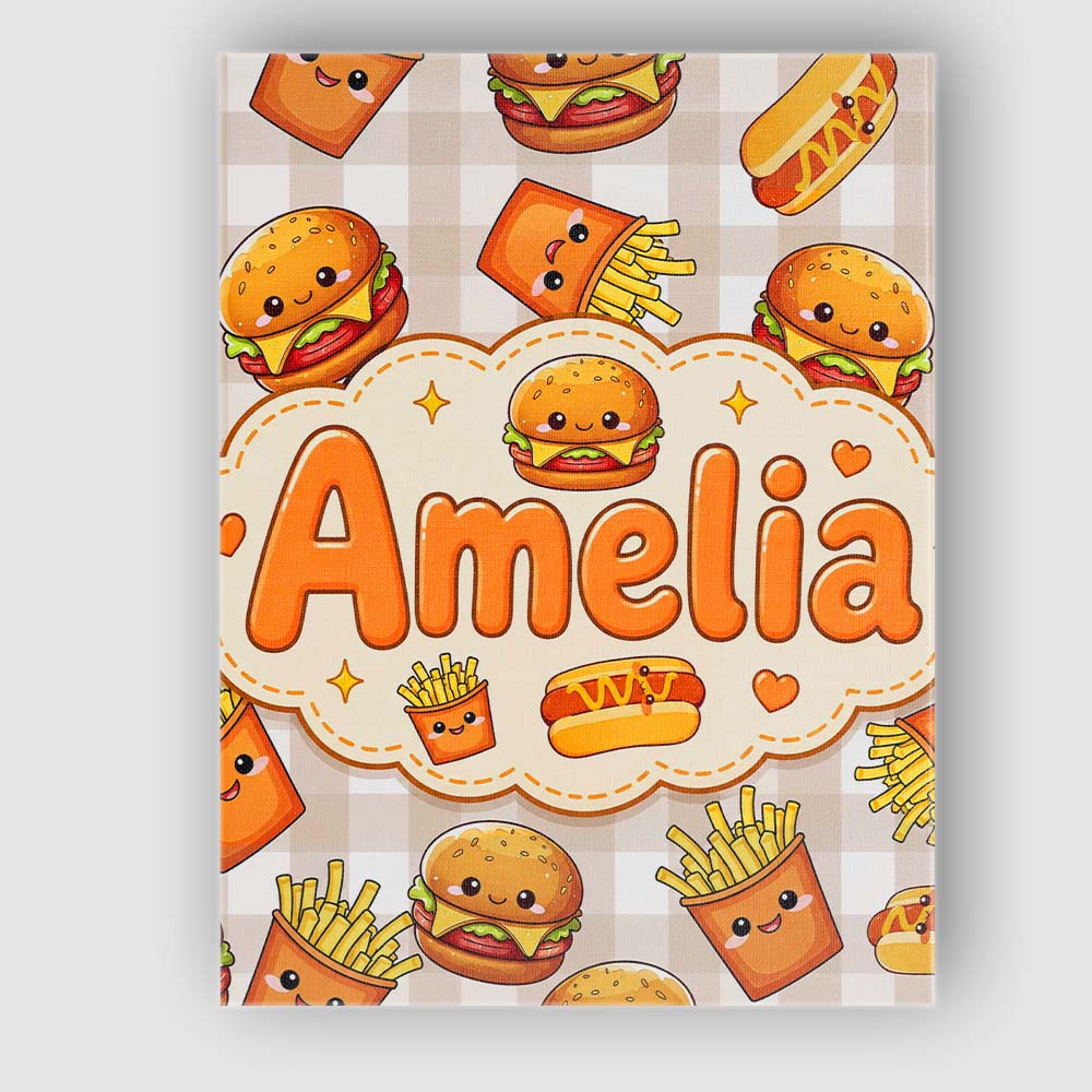 Personalised Name Kawaii Burger Fries Custom Modern Room Accent Creative Decorator Style Canvas Wall Art Print Decor Picture Ready to Hang
