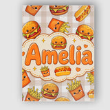 Personalised Name Kawaii Burger Fries Custom Modern Room Accent Creative Decorator Style Canvas Wall Art Print Decor Picture Ready to Hang