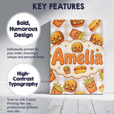 Personalised Name Kawaii Burger Fries Custom Modern Room Accent Creative Decorator Style Canvas Wall Art Print Decor Picture Ready to Hang