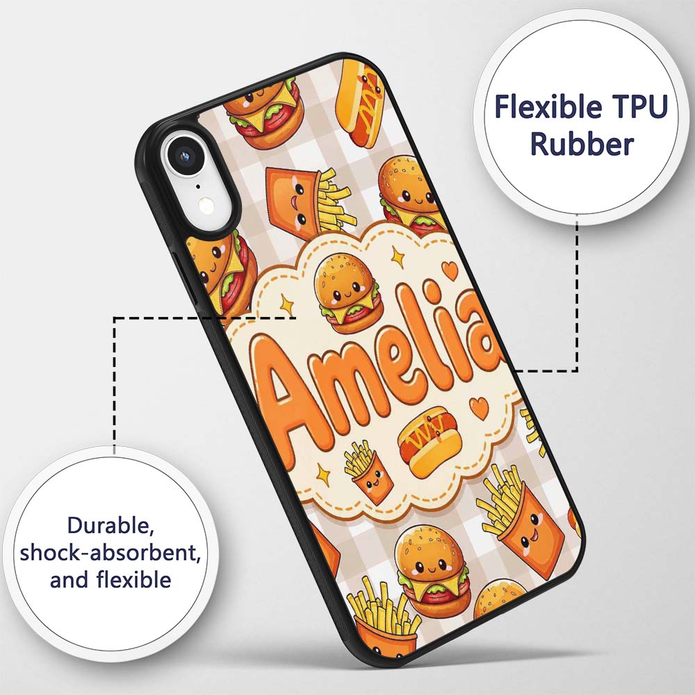 Kawaii Burger Fries Hotdog Fast Food Seamless Custom Name Protective Phone Case Mobile Cover Durable Everyday Smartphone Shock Resistant