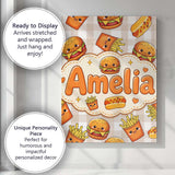 Personalised Name Kawaii Burger Fries Custom Modern Room Accent Creative Decorator Style Canvas Wall Art Print Decor Picture Ready to Hang