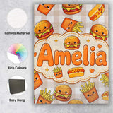Personalised Name Kawaii Burger Fries Custom Modern Room Accent Creative Decorator Style Canvas Wall Art Print Decor Picture Ready to Hang