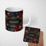 Personalized Custom Name Dark Festive Snowflake Sparkle Seamless Pattern Perfect Gift for Her 11oz Ceramic Coffee Tea Mug White Large Handle