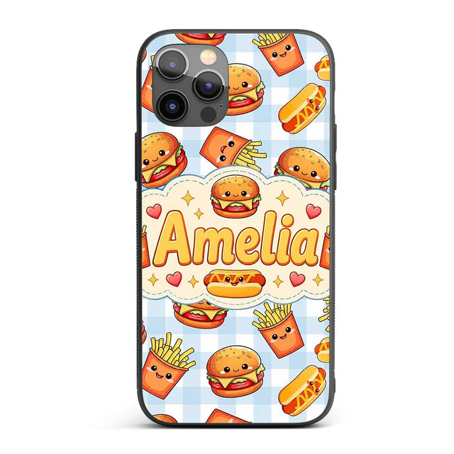 Kawaii Burger Fries Hotdog Fast Food Seamless Custom Name Protective Phone Case Mobile Cover Durable Everyday Smartphone Shock Resistant