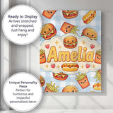 Personalised Name Kawaii Burger Fries Custom Modern Room Accent Creative Decorator Style Canvas Wall Art Print Decor Picture Ready to Hang