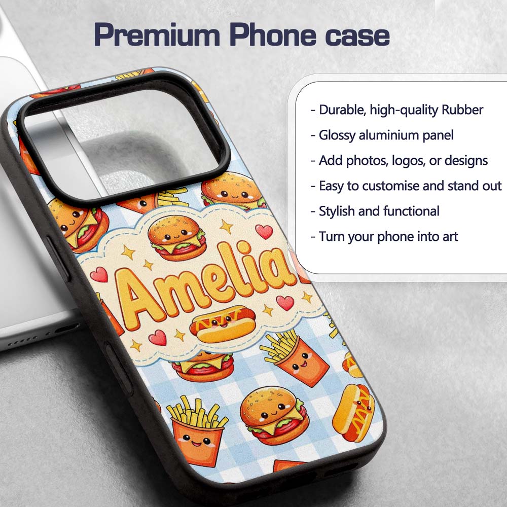 Kawaii Burger Fries Hotdog Fast Food Seamless Custom Name Protective Phone Case Mobile Cover Durable Everyday Smartphone Shock Resistant