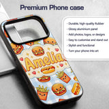 Kawaii Burger Fries Hotdog Fast Food Seamless Custom Name Protective Phone Case Mobile Cover Durable Everyday Smartphone Shock Resistant