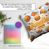 Custom Name Kawaii Burger Hotdog Fast Food Seamless Pattern Blue Square Filled Cushion Throw Pillow Sofa Bed Home Decor Zip Washable UK Made