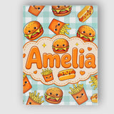 Personalised Name Kawaii Burger Fries Custom Modern Room Accent Creative Decorator Style Canvas Wall Art Print Decor Picture Ready to Hang