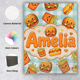 Personalised Name Kawaii Burger Fries Custom Modern Room Accent Creative Decorator Style Canvas Wall Art Print Decor Picture Ready to Hang