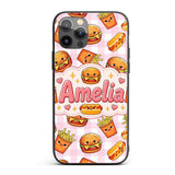 Kawaii Burger Fries Hotdog Fast Food Seamless Custom Name Protective Phone Case Mobile Cover Durable Everyday Smartphone Shock Resistant