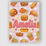 Personalised Name Kawaii Burger Fries Custom Modern Room Accent Creative Decorator Style Canvas Wall Art Print Decor Picture Ready to Hang