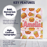 Personalised Name Kawaii Burger Fries Custom Modern Room Accent Creative Decorator Style Canvas Wall Art Print Decor Picture Ready to Hang