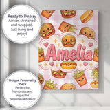 Personalised Name Kawaii Burger Fries Custom Modern Room Accent Creative Decorator Style Canvas Wall Art Print Decor Picture Ready to Hang