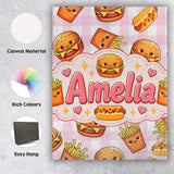 Personalised Name Kawaii Burger Fries Custom Modern Room Accent Creative Decorator Style Canvas Wall Art Print Decor Picture Ready to Hang