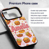 Kawaii Burger Fries Hotdog Fast Food Seamless Custom Name Protective Phone Case Mobile Cover Durable Everyday Smartphone Shock Resistant