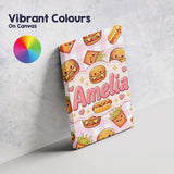Personalised Name Kawaii Burger Fries Custom Modern Room Accent Creative Decorator Style Canvas Wall Art Print Decor Picture Ready to Hang