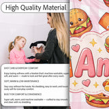 Kawaii Burger Fries Hotdog Fast Food Seamless Pattern Pink Gingham  Personalised Custom Name Super Soft Fleece Blanket Bed Sofa Throw
