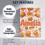 Personalised Name Kawaii Burger Fries Custom Modern Room Accent Creative Decorator Style Canvas Wall Art Print Decor Picture Ready to Hang