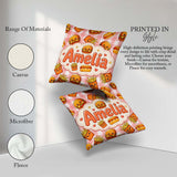 Custom Name Kawaii Burger Fries Hotdog Fast Seamless Pattern Red Square Filled Cushion Throw Pillow Sofa Bed Home Decor Zip Washable UK Made