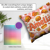 Custom Name Kawaii Burger Fries Hotdog Fast Seamless Pattern Red Square Filled Cushion Throw Pillow Sofa Bed Home Decor Zip Washable UK Made