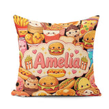 Custom Name Kawaii Fast Food Junk Snack Collage Seamless Pattern Square Filled Cushion Throw Pillow Sofa Bed Home Decor Zip Washable UK Made