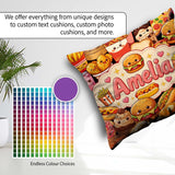 Custom Name Kawaii Fast Food Junk Snack Collage Seamless Pattern Square Filled Cushion Throw Pillow Sofa Bed Home Decor Zip Washable UK Made