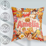 Custom Name Kawaii Fast Food Junk Collage Seamless Pattern Blue Square Filled Cushion Throw Pillow Sofa Bed Home Decor Zip Washable UK Made