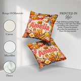 Custom Name Kawaii Fast Food Junk Collage Seamless Pattern Blue Square Filled Cushion Throw Pillow Sofa Bed Home Decor Zip Washable UK Made