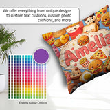 Custom Name Kawaii Fast Food Junk Collage Seamless Pattern Blue Square Filled Cushion Throw Pillow Sofa Bed Home Decor Zip Washable UK Made