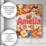 Personalised Name Cute Kawaii Fast Food Custom  Modern Room Accent Elegant Feature Canvas Wall Art Print Decor Picture Ready to Hang