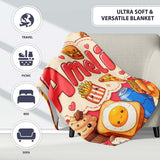 Cute Kawaii Fast Food Junk Snacks Collage Seamless Pattern Red  Personalised Custom Name Super Soft Fleece Blanket Bed Sofa Throw