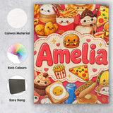 Personalised Name Cute Kawaii Fast Food Custom  Modern Room Accent Elegant Feature Canvas Wall Art Print Decor Picture Ready to Hang