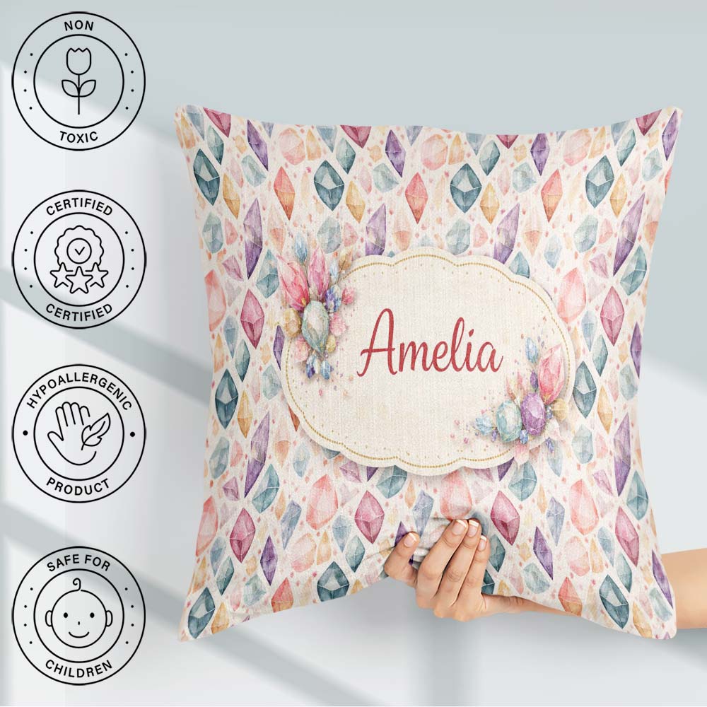 Custom Name Multicolor Crystal Seamless Soft Background Abstract Square Filled Cushion Throw Pillow Sofa Bed Home Decor Zip Washable UK Made