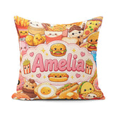 Custom Name Kawaii Fast Food Junk Snack Collage Seamless Pattern Square Filled Cushion Throw Pillow Sofa Bed Home Decor Zip Washable UK Made