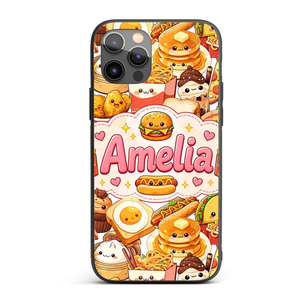 Cute Kawaii Fast Food Junk Snack Collage Seamless Custom Name Protective Phone Case Mobile Cover Durable Everyday Smartphone Shock Resistant