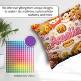 Custom Name Kawaii Fast Food Junk Snack Collage Seamless Pattern Square Filled Cushion Throw Pillow Sofa Bed Home Decor Zip Washable UK Made