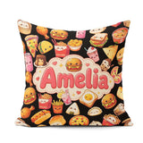 Custom Name Kawaii Fast Food Sushi Dessert Snacks Seamless Black Square Filled Cushion Throw Pillow Sofa Bed Home Decor Zip Washable UK Made