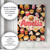 Personalised Name Cute Kawaii Fast Food Custom  Modern Room Accent Elegant Feature Canvas Wall Art Print Decor Picture Ready to Hang