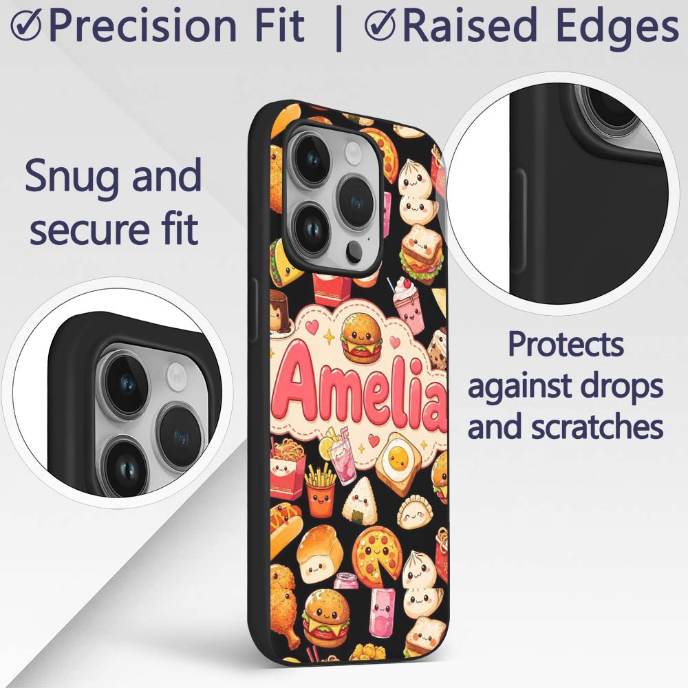 Cute Kawaii Fast Food Sushi Decorative Design Custom Name Protective Phone Case Mobile Cover Durable Everyday Smartphone Shock Resistant