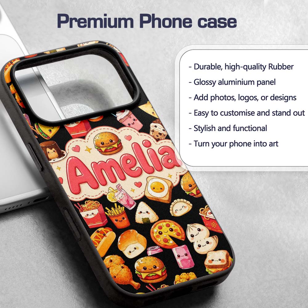 Cute Kawaii Fast Food Sushi Decorative Design Custom Name Protective Phone Case Mobile Cover Durable Everyday Smartphone Shock Resistant