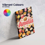 Personalised Name Cute Kawaii Fast Food Custom  Modern Room Accent Elegant Feature Canvas Wall Art Print Decor Picture Ready to Hang