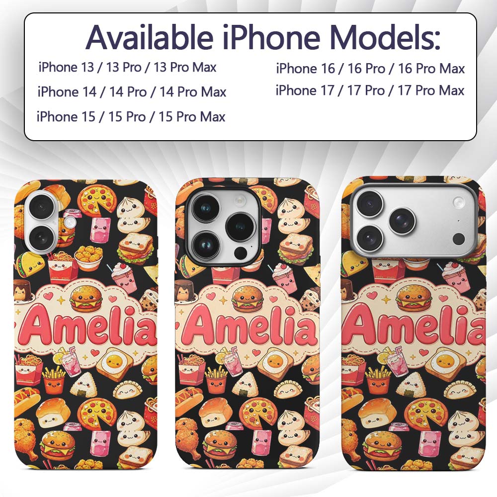 Cute Kawaii Fast Food Sushi Decorative Design Custom Name Protective Phone Case Mobile Cover Durable Everyday Smartphone Shock Resistant