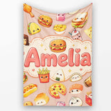 Cute Kawaii Fast Food Sushi Dessert Snacks Seamless Pattern Peach  Personalised Custom Name Super Soft Fleece Blanket Bed Sofa Throw