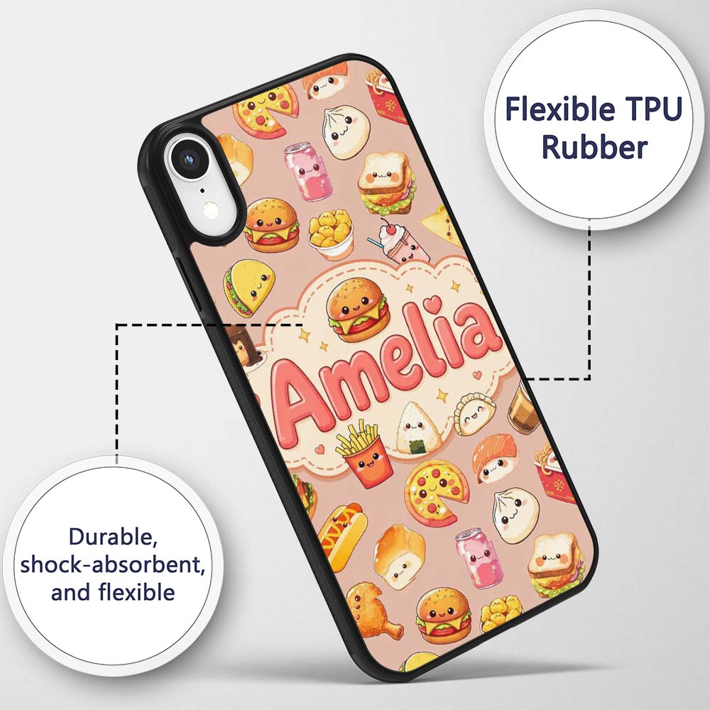 Cute Kawaii Fast Food Sushi Decorative Design Custom Name Protective Phone Case Mobile Cover Durable Everyday Smartphone Shock Resistant