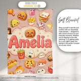 Cute Kawaii Fast Food Sushi Dessert Snacks Seamless Pattern Peach  Personalised Custom Name Super Soft Fleece Blanket Bed Sofa Throw